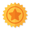 Icon illustration of a yellow badge with a center-aligned orange star.