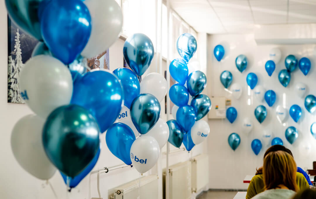 A group of hanging Bel balloons.